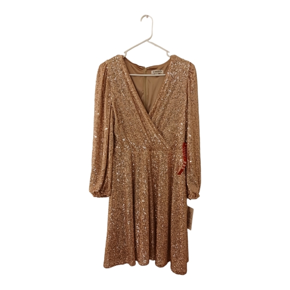 Nanette Lepore Dresses & Skirts - Nanette Lepore Rose Gold Sequin Evening Dress Long Sleeves Size 8 New With Tags